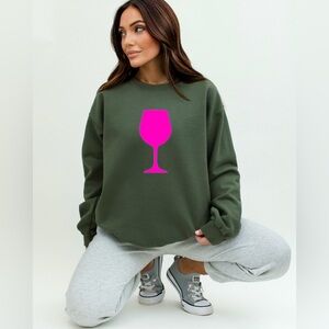 Camo Cocktails Glow Up Sweatshirt – Camo Green Pullover with Neon Pink Cocktail